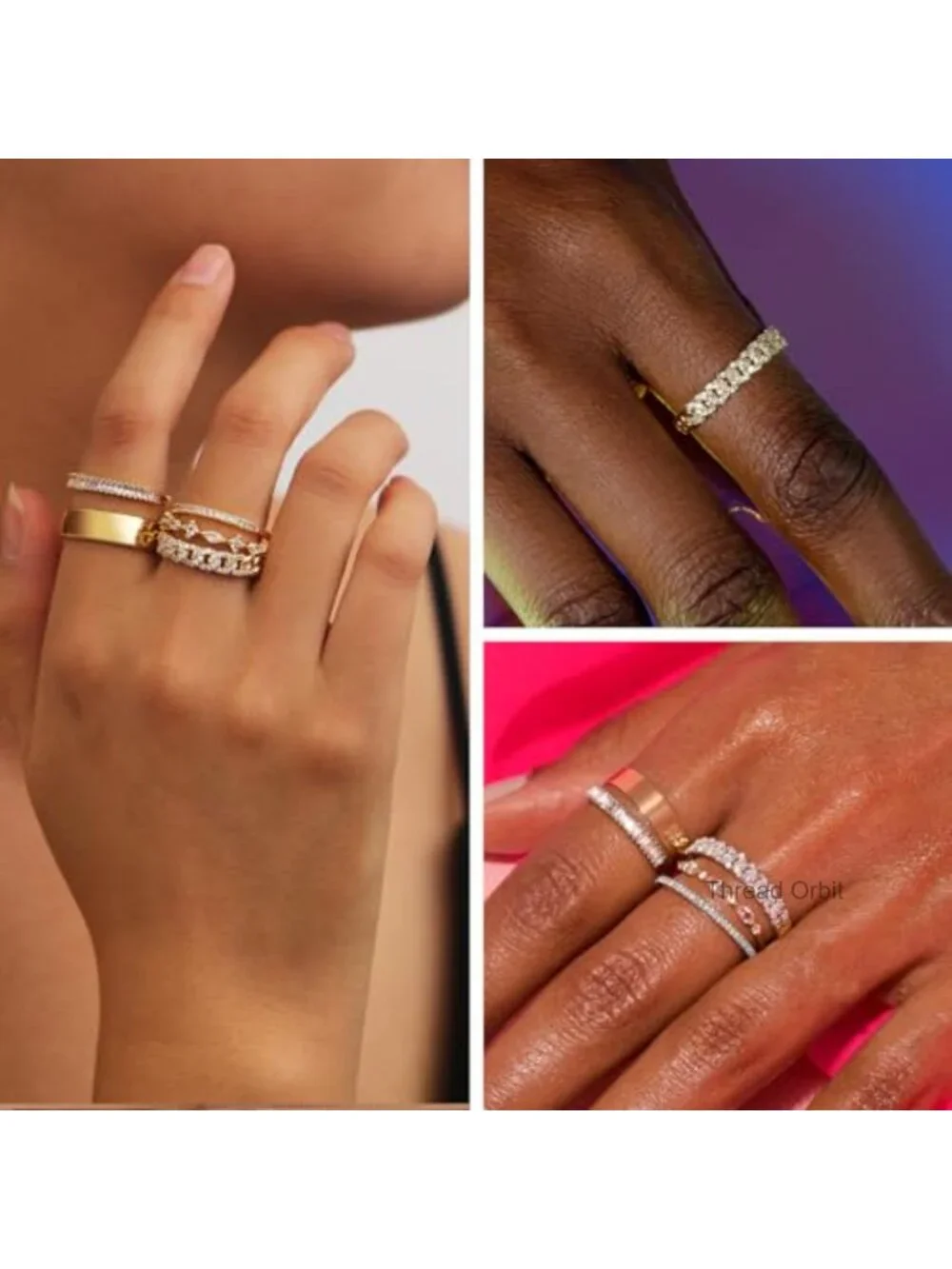 14K Gold Plated Stacking Cubic Zirconia Rings Set Dainty Statement